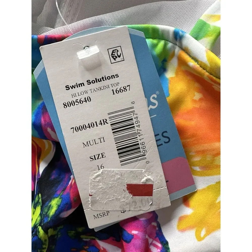 Swim‎ Solutions Women's Triple Tier Printed Tankini Top Swimwear Multi Size 16 - Picture 14 of 14